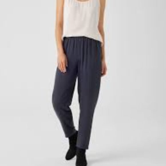 Eileen Fisher Gray Silk Georgette Crepe Tapered Ankle Pants Size S - Picture 2 of 10